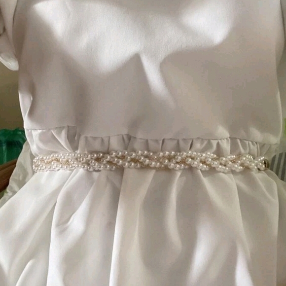 Faux white pearl beaded Gold‎ evening bridal waist wedding dress belt - Picture 13 of 15